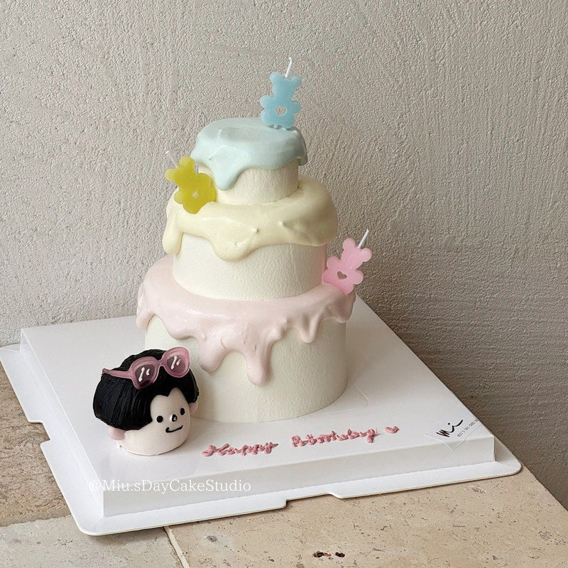 闺蜜情侣生日定制淋面彩色爱心熊蜡烛蛋糕装饰蜡烛迷你墨镜插件