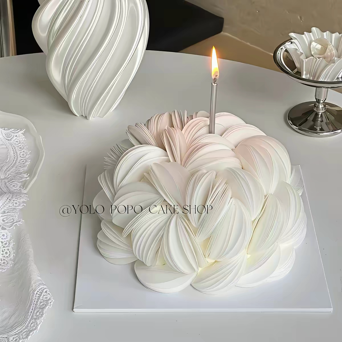 高级氛围感女生女神生日蛋糕装饰圆形威化纸糯米纸花朵花瓣插件