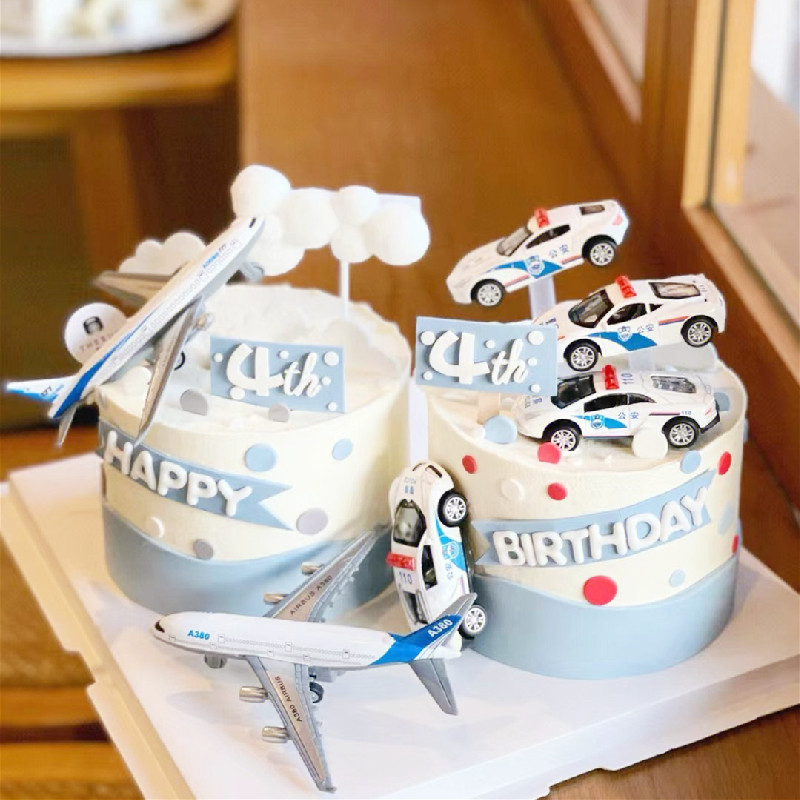 飞机蛋糕装饰摆件合金小飞机模型飞行员回力卡通汽车男孩生日主题