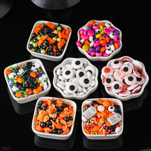 2025新款 饰卡通小眼睛糖南瓜骷髅头幽灵糖珠甜品 万圣节糖果蛋糕装