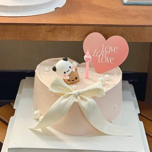 2.14网红情人节卡通可爱一二布布蛋糕装饰桃心love卡片插牌插件