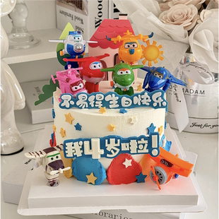 超级飞侠蛋糕装饰摆件男孩儿童变形小飞机网红生日小飞侠烘焙装扮