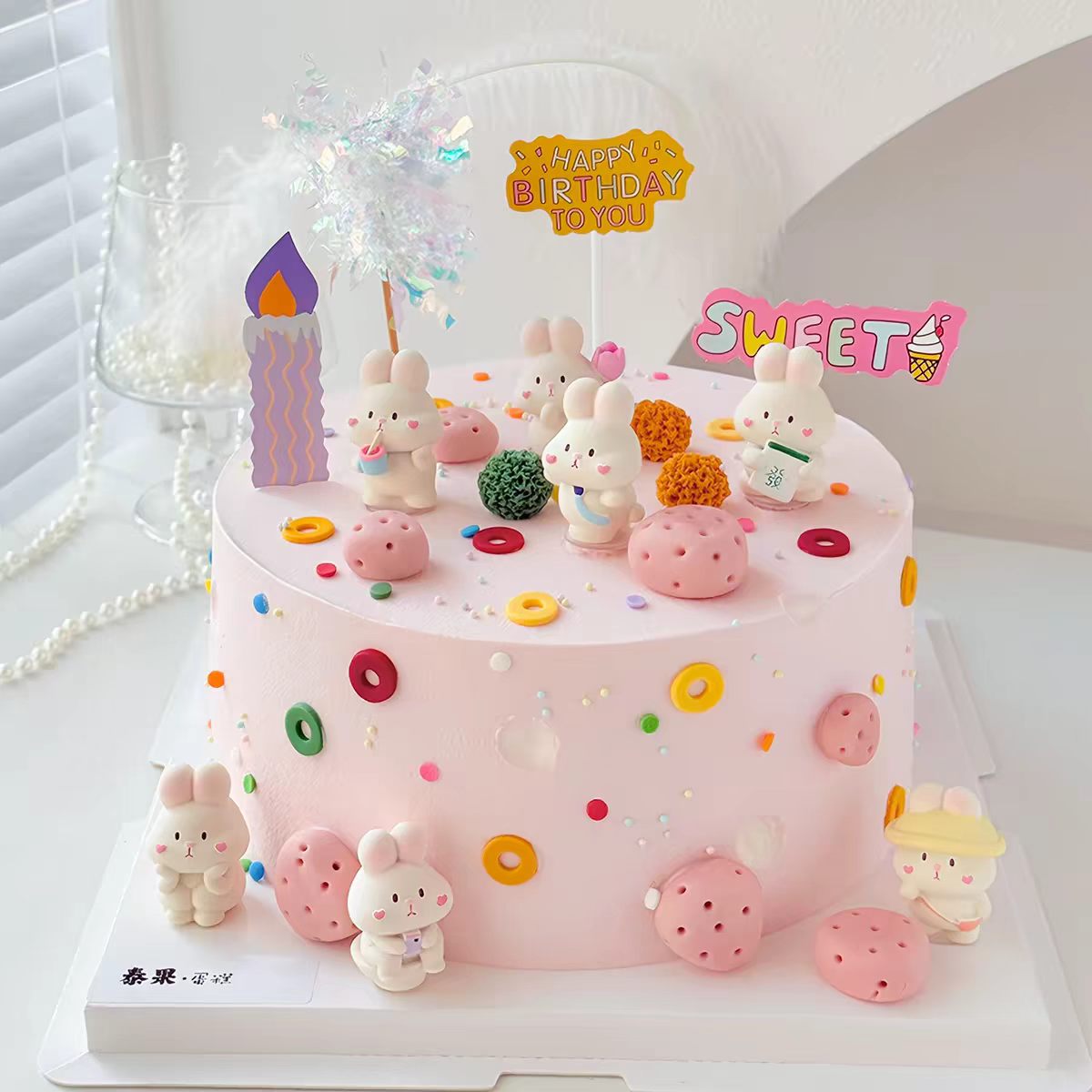 网红ins风奶酪模具蛋糕装饰摆件可爱小兔子彩虹蜡烛笑脸生日插件