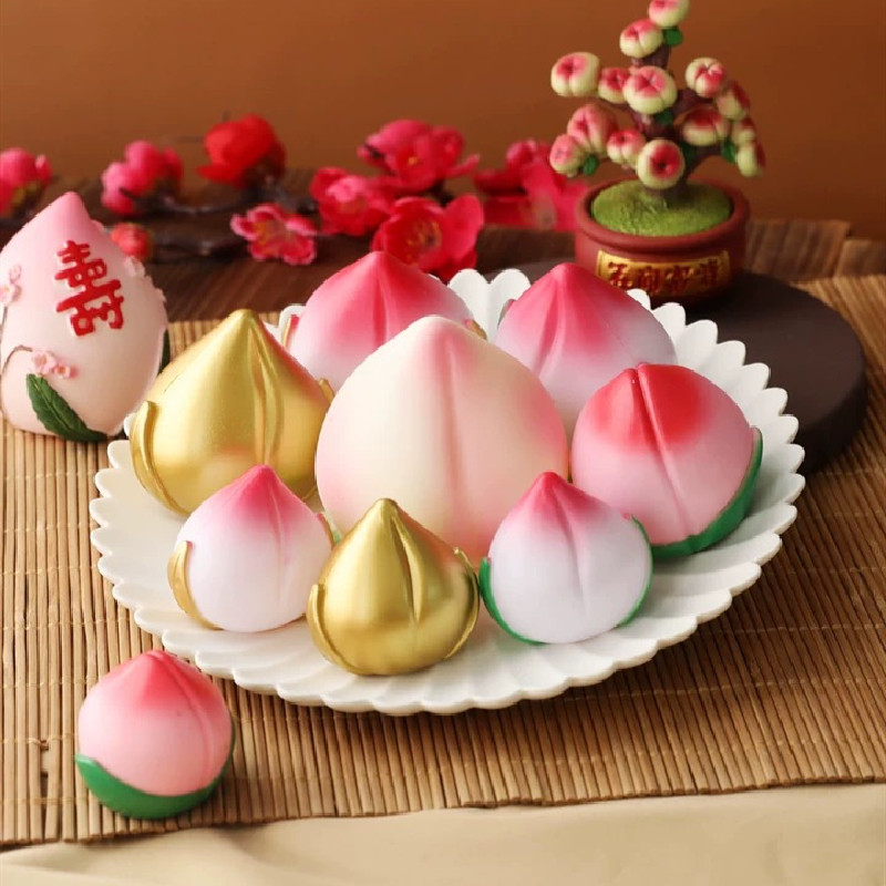 祝寿生日蛋糕装饰摆件红色寿桃创意金色寿桃老人款甜品台装饰摆件