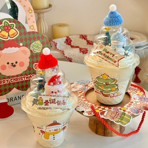 2026网红圣诞节快乐蛋糕装饰插旗甜筒包装盒圣诞老人雪人烘焙摆件
