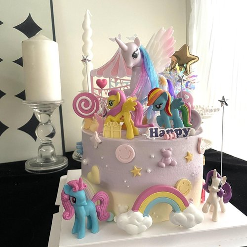 网红卡通小马宝莉蛋糕装饰摆件彩虹独角兽女孩生日烘焙装扮插件