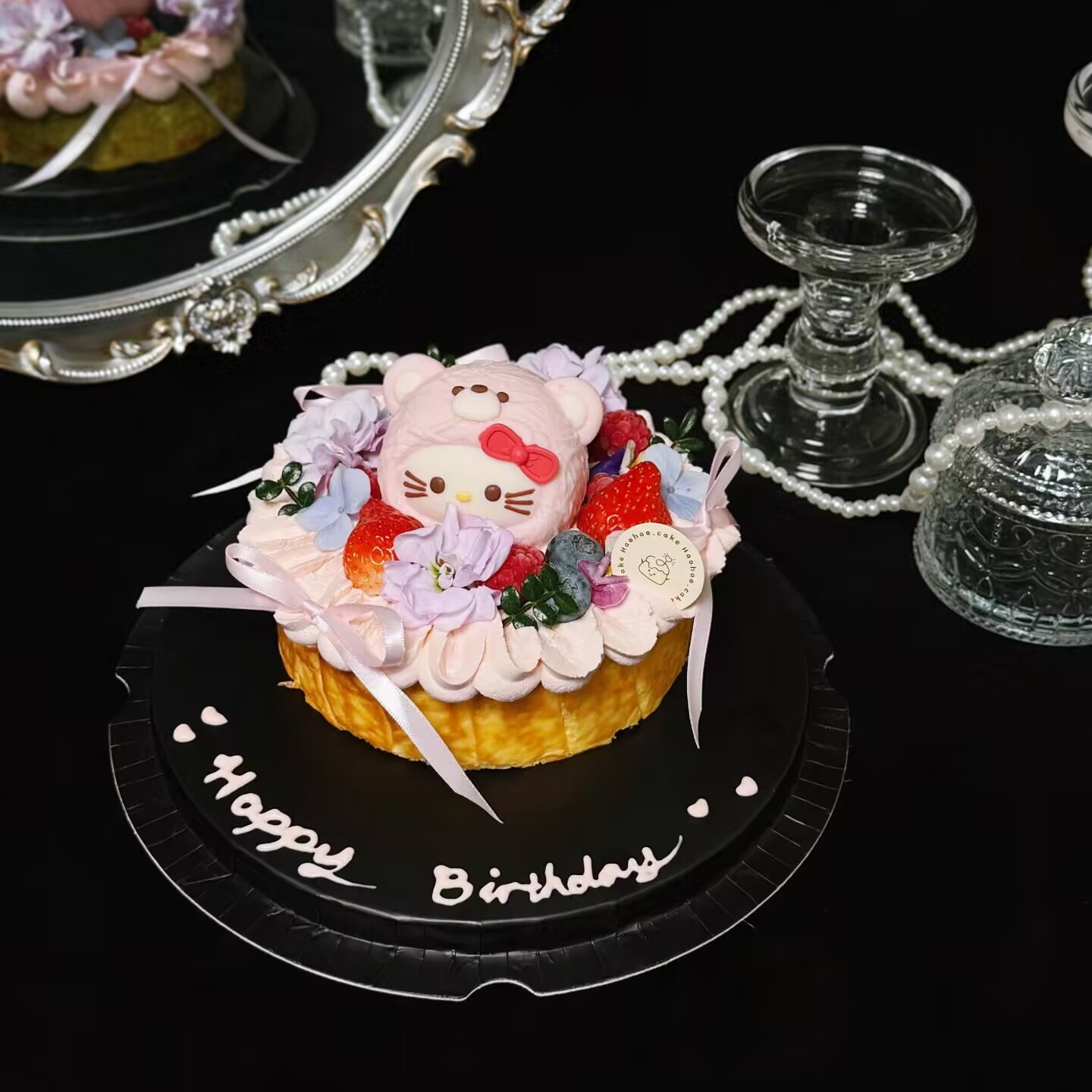 网红26圣诞节巴斯克蛋糕装饰卡通圣诞kt猫小熊头摆件烘焙甜品装扮