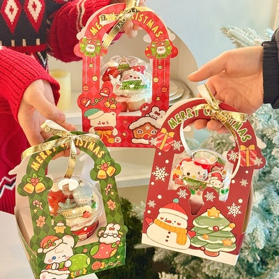 圣诞节波波杯手提盒蛋糕装饰圣诞kt猫老人雪人啵啵杯甜品包装盒