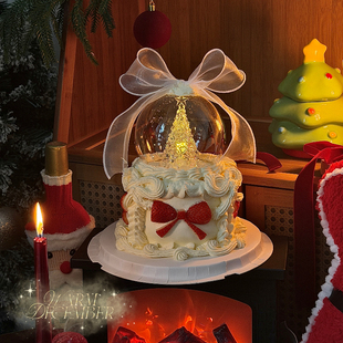 抱抱酱同款发光圣诞树白纱蝴蝶结塑料水晶球蛋糕装饰烘焙装扮摆件