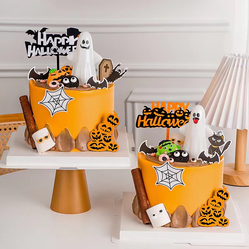 2026万圣节发光幽灵蛋糕装饰摆件happy Halloween亚克力节日装扮