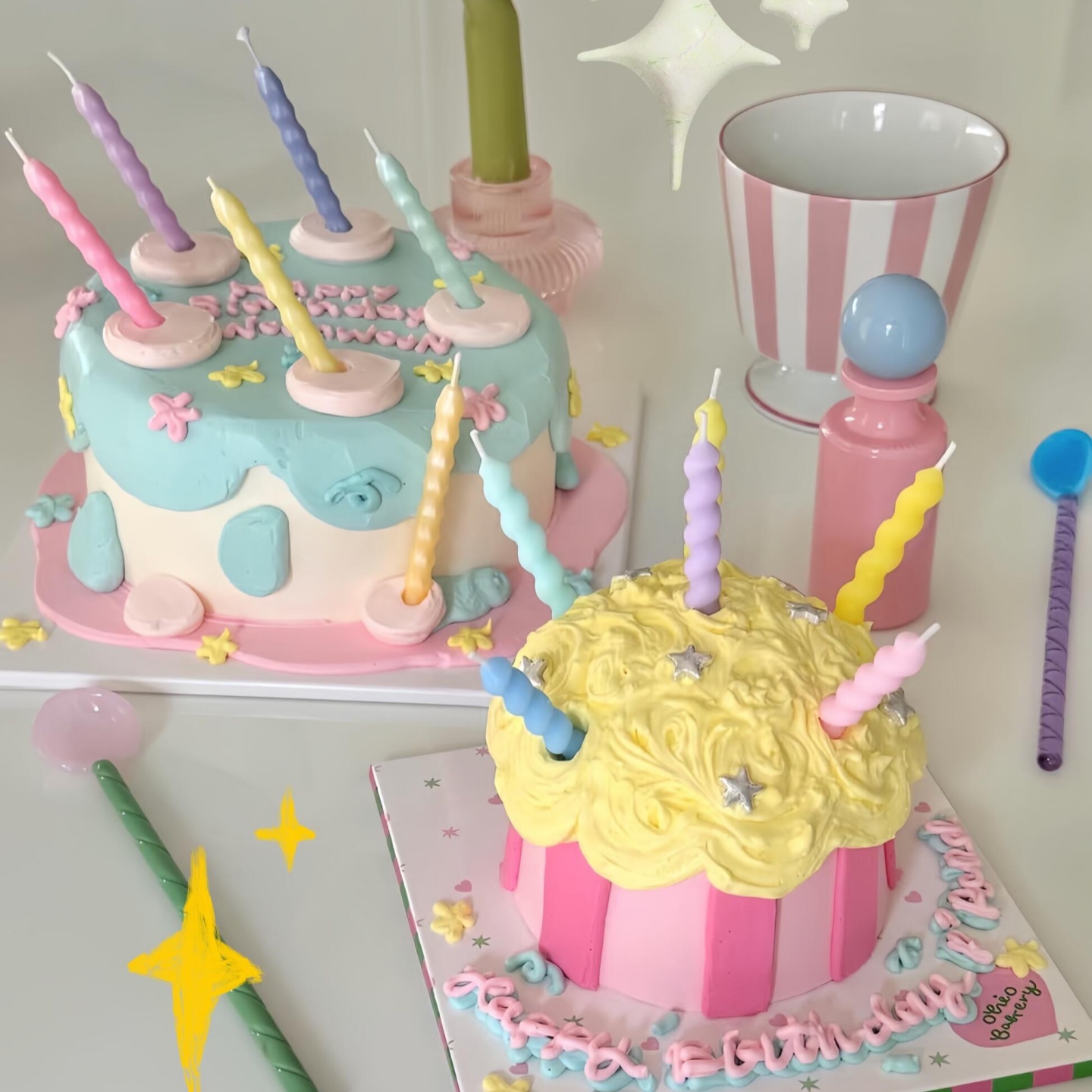 网红彩色螺旋蜡烛蛋糕装饰插件扭曲弯弯蜡烛生日派对烘焙甜品装扮