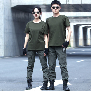 夏季迷彩服套装男纯棉弹力透气短袖学生军训半袖战术T恤工作服女