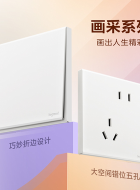 罗格朗开关插座面板二三插嵌入式插座家用五孔电源86型画采陶瓷白