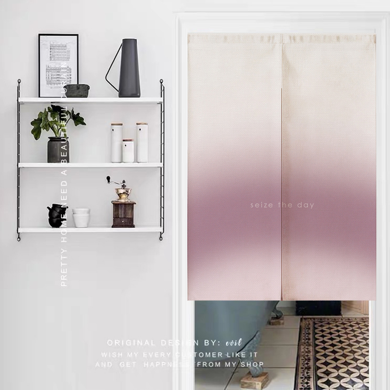 奶系渐变色日系门帘免打孔卫生间玄关卧室北欧半遮挡简约隔断门帘