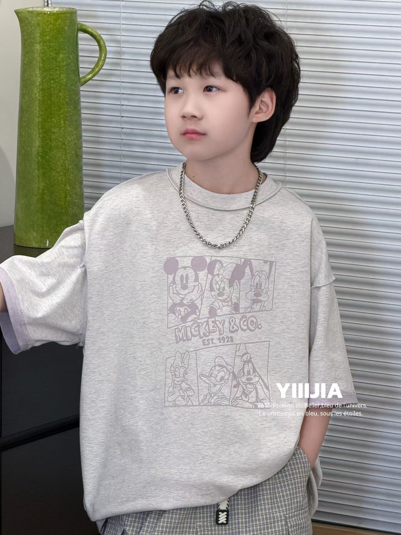 现货韩版2026夏男女童短袖双面穿圆领T恤中大童宽松上衣亲子装潮T