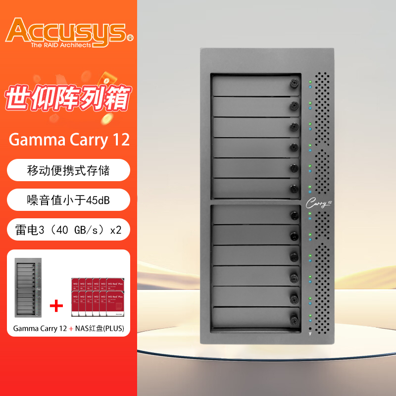 ACCUSYS/世仰 Gamma Carry 12盘位移动便携后期制作雷电3存储阵列系统含48TB西数（NAS红盘PLUS）