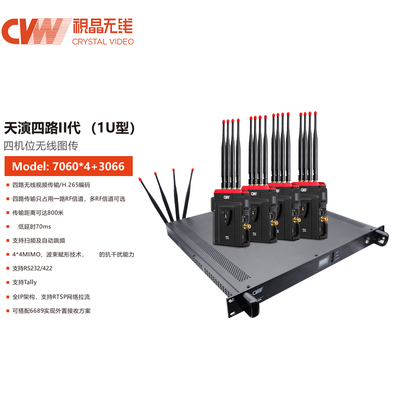 视晶无线 （CVW）天演四路Ⅱ代(1U型)四机位无线图传（4发1收）无线图传500米1080P60全高清SDI+HDM