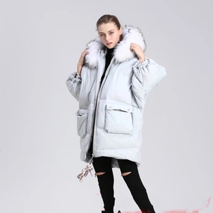 欧洲站新款超大真毛毛领加厚款宽松羽绒服女 韩版慵懒风