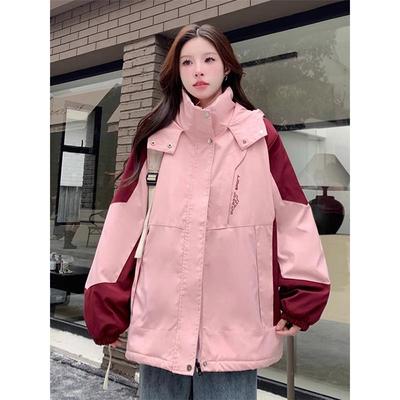 斤大码胖学院风夹棉冲锋衣外套女秋款女装宽松保暖棉衣棉服