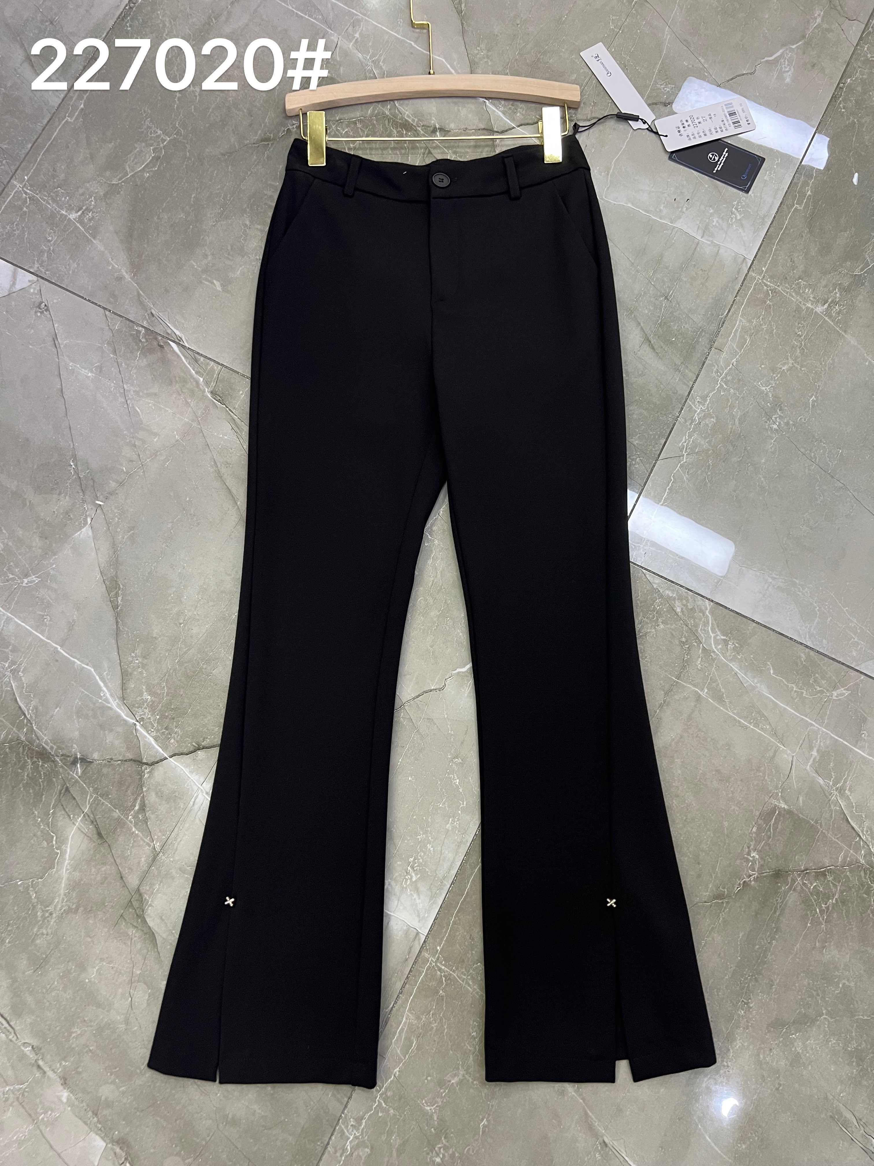 23新品 侧开衩喇叭裤黑色显瘦弹力女裤