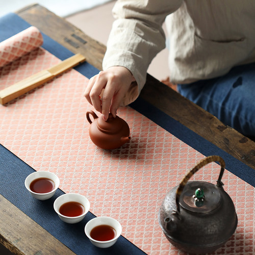 知舍茶具云水纹真丝茶席双面桌旗织锦布艺茶帘【送防水席】不防i.