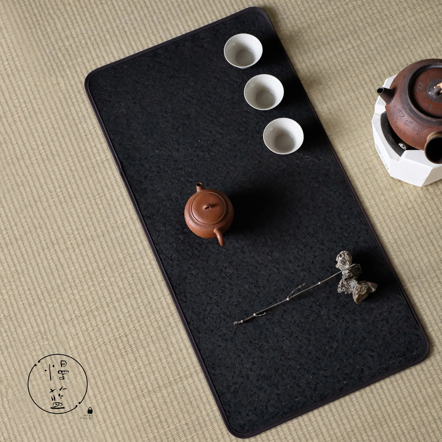 慢蓝蔓草纹香云纱布艺茶席茶具图片