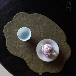 慢蓝如意茶席香云纱真丝织锦壶垫双面干泡席新中式 布艺茶具配件
