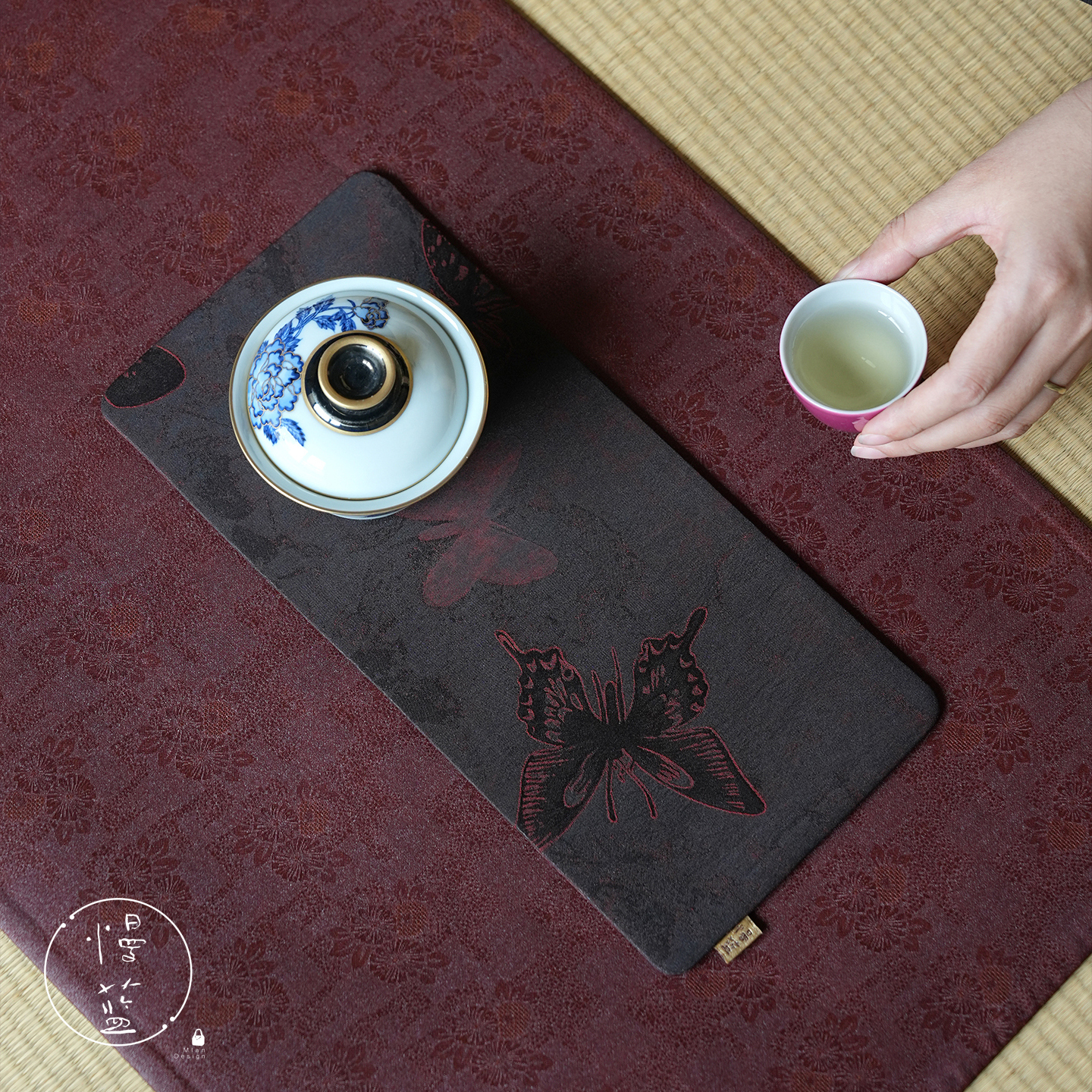 慢蓝2813圆角小茶席双层干泡桌旗