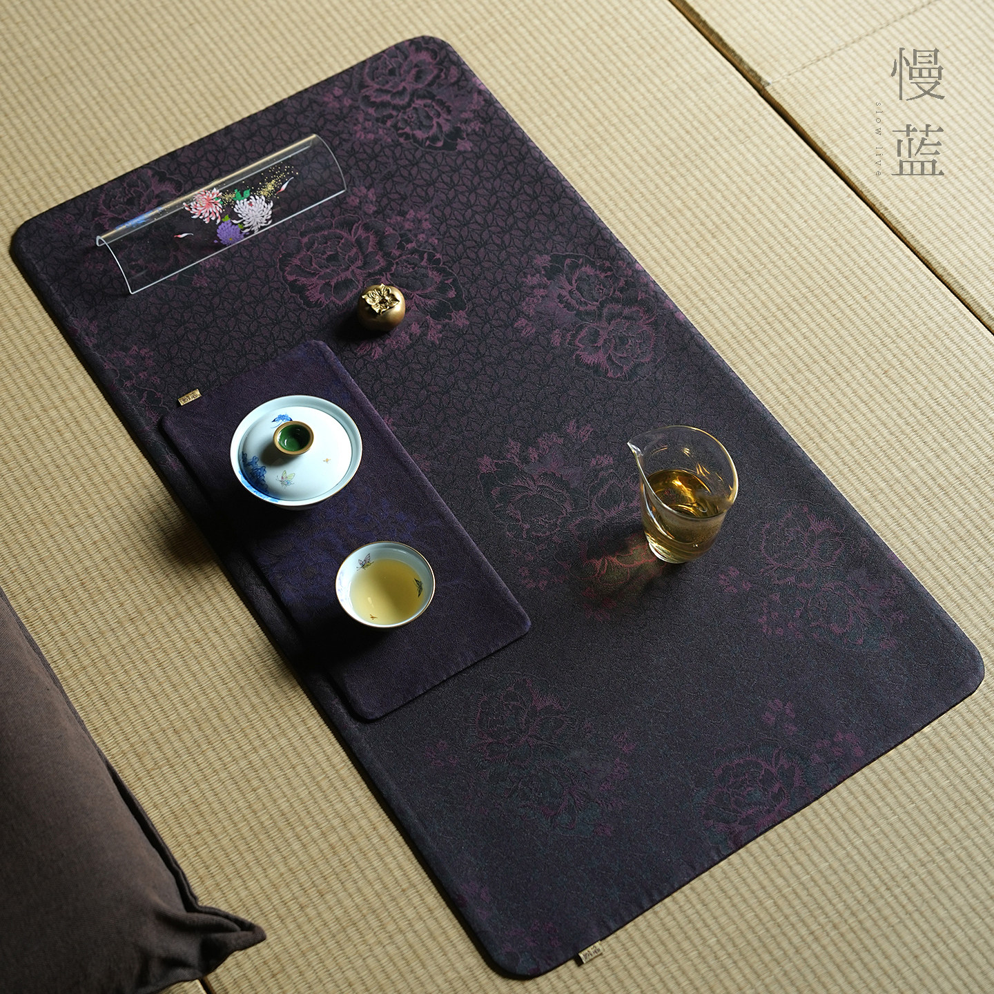 慢蓝魏紫牡丹香云纱布艺茶席布包图片