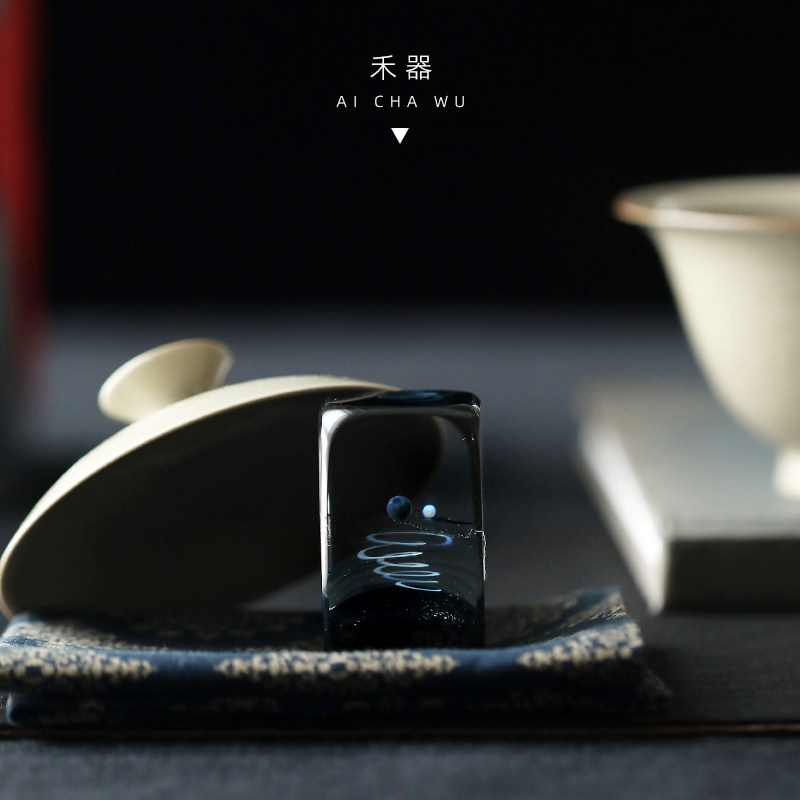 禾器茶具耐热彩色玻璃花语盖置斑斓星空盖子架壶盖托功夫茶道摆件
