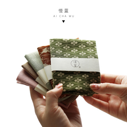 慢蓝茶具纯棉麻提花茶巾轻薄双层桌布抹布功夫茶道糖果色手绢帕子