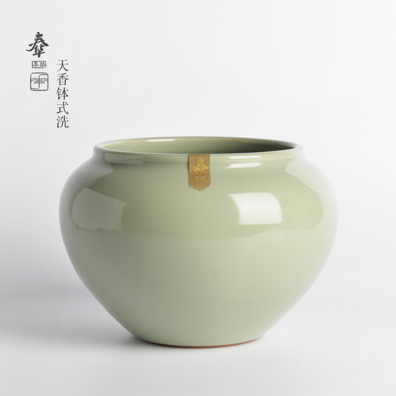 奉华窑茶具汝窑开片粉青天香钵式水洗水盂渣方建水功夫茶道
