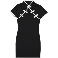 Real shot temperament anchor dress sexy hollow out cheongsam buttoned skirt