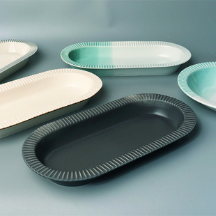 北欧简约陶瓷长盘子创意家用大号鱼盘寿司盘深浅口盘菜盘手绘餐具