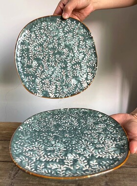 创意绿色异形菜盘子家用陶瓷餐具餐盘碟子高级感日式餐水果牛排盘