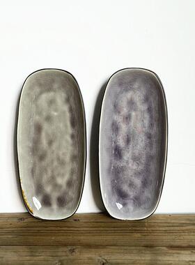 日式复古冰裂紫色陶瓷寿司盘长方形盘日料深盘甜品盘菜饺子水果盘