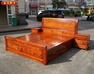 缅甸花梨红木床大果紫檀床加厚独板原木红木床独板材质高档