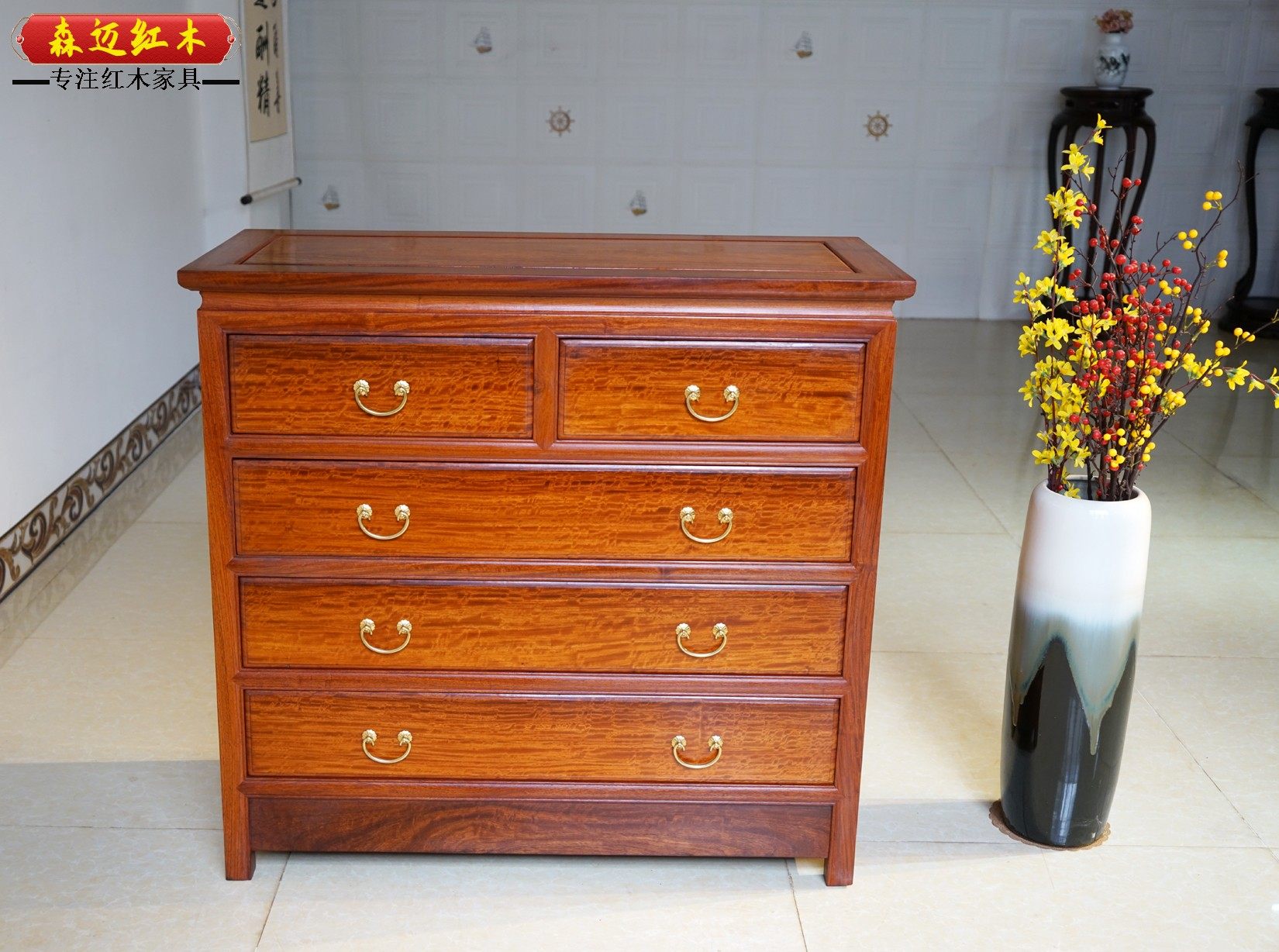 缅甸花梨红木五斗柜大果紫檀全榫卯结构新中式原木收纳柜衣柜独板,住宅家具,红木衣柜,淘宝优惠券,粉丝福利购,淘宝优惠卷