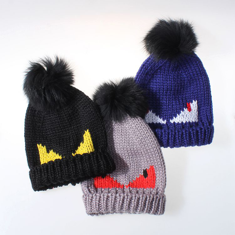 秋冬季宝宝帽子男女童2-14岁狐狸毛球儿童毛线帽婴儿针织帽亲子款