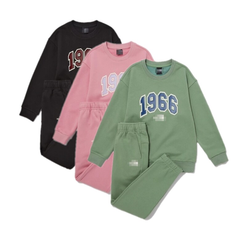 外贸童装男童印花圆领毛圈套头卫衣卫裤套装女童运动装