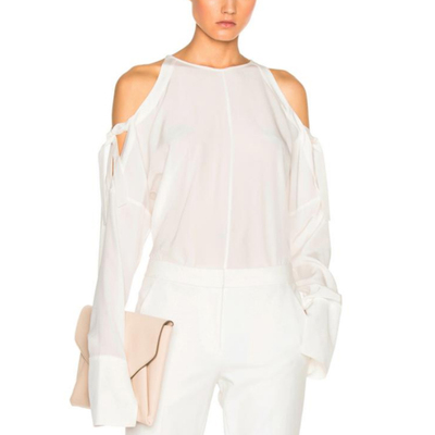 真丝长袖露肩上衣桑蚕丝宽松慵懒衬衫打底衫通勤设计师原创