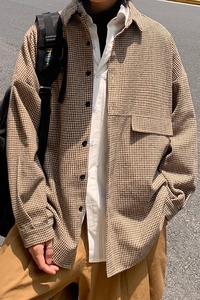 衬衫男长袖秋季韩版潮流帅气港风复古宽松休闲衬衣外套DX118 P60图片