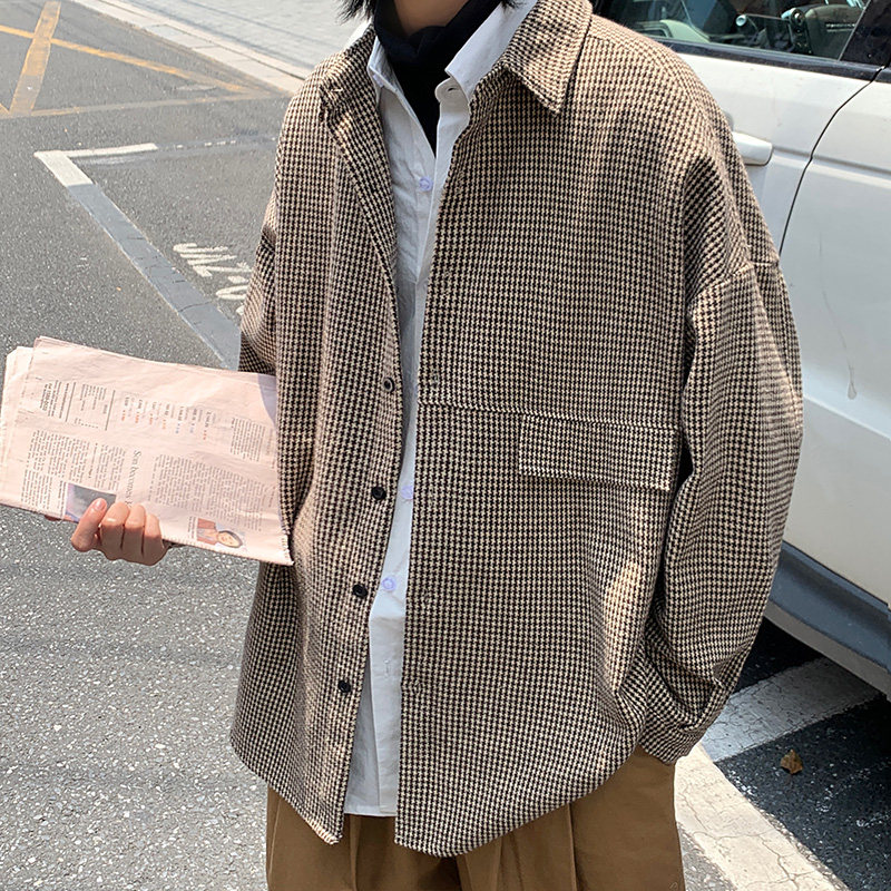 衬衫男长袖秋季韩版潮流帅气港风复古宽松休闲衬衣外套DX118P60,男装衬衫,电商B413-1