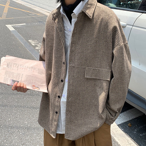 衬衫男长袖秋季韩版潮流帅气港风复古宽松休闲衬衣外套DX118 P60图片