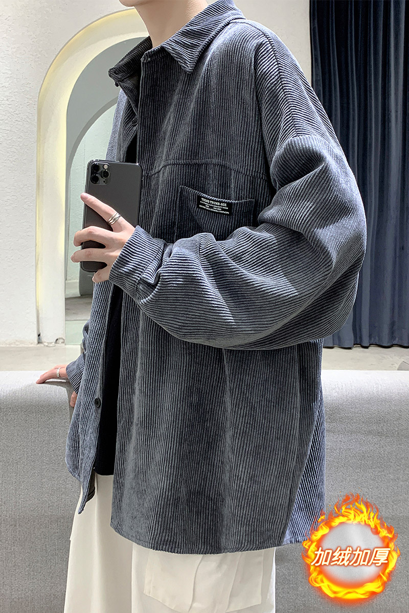 冬季衬衫男长袖加绒加厚加大码韩版潮流港风休闲衬衣外套DX115P65,男装衬衫,电商B413-1
