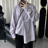 港风格子衬衫男士ins长袖韩版潮流加大码休闲情侣衬衣男CS601P45，男装衬衫，电商B413-1