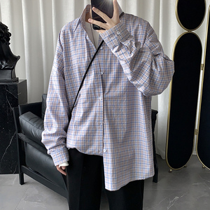港风格子衬衫男士ins长袖韩版潮流加大码休闲情侣衬衣男CS601P45