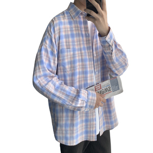 港风ins格子衬衫男士长袖韩版潮流帅气外套休闲情侣衬衣CS606 P45图片