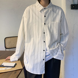 衬衫男长袖竖条纹秋季bf韩版潮流百搭帅气港风休闲衬衣cc127p40，男装衬衫，电商B413-1