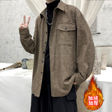 加绒加厚大码衬衫男秋装韩版潮流帅气港风衬衣休闲外套DX35P70，男装衬衫，电商B413-1